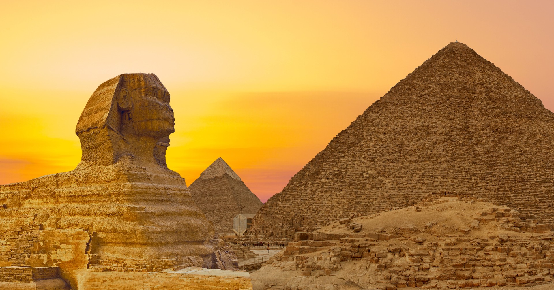 A photo of the Sphinx and Pyramids in Egypt