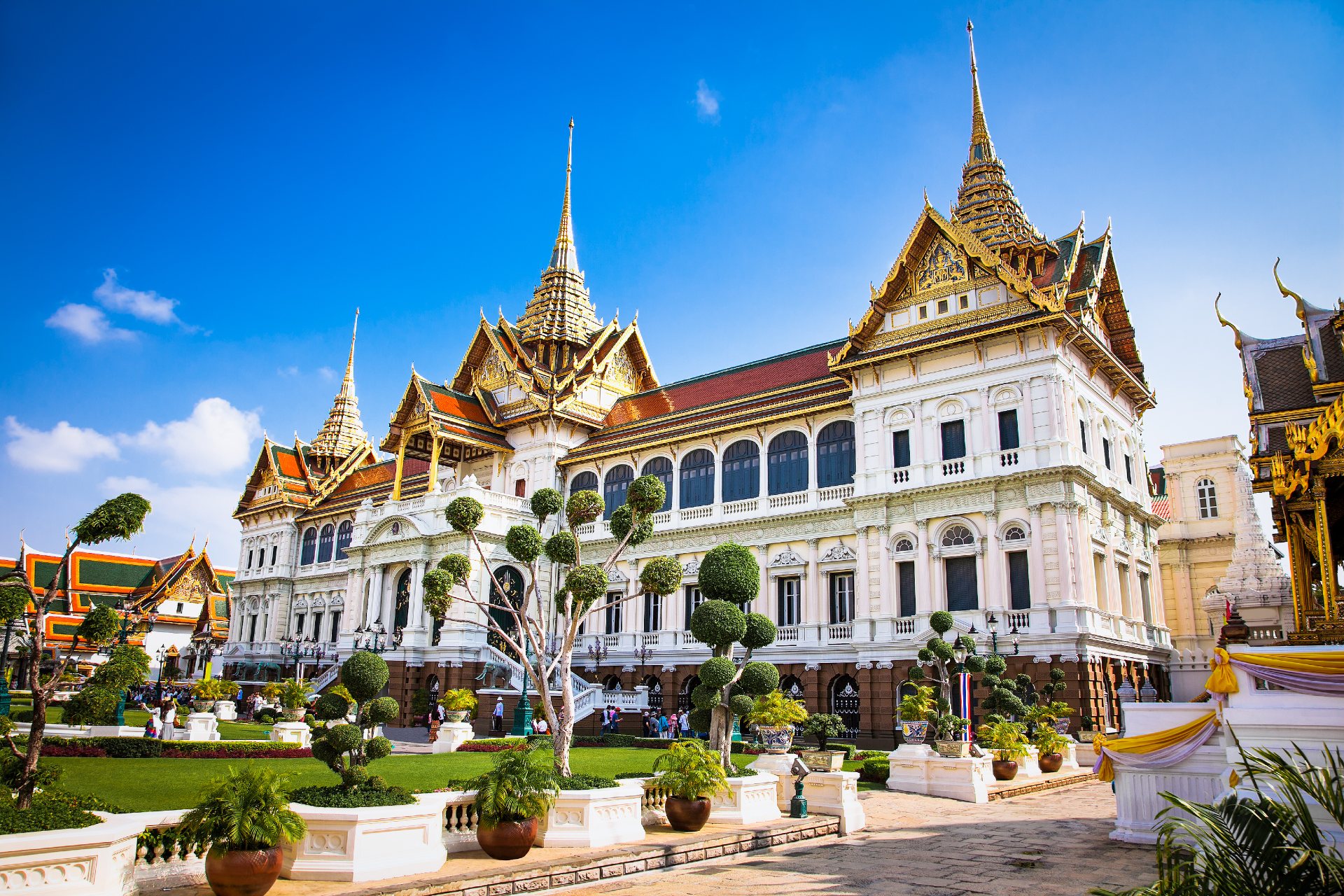 The Grand Palace in Bangkok, Thailand, under summer blue sky