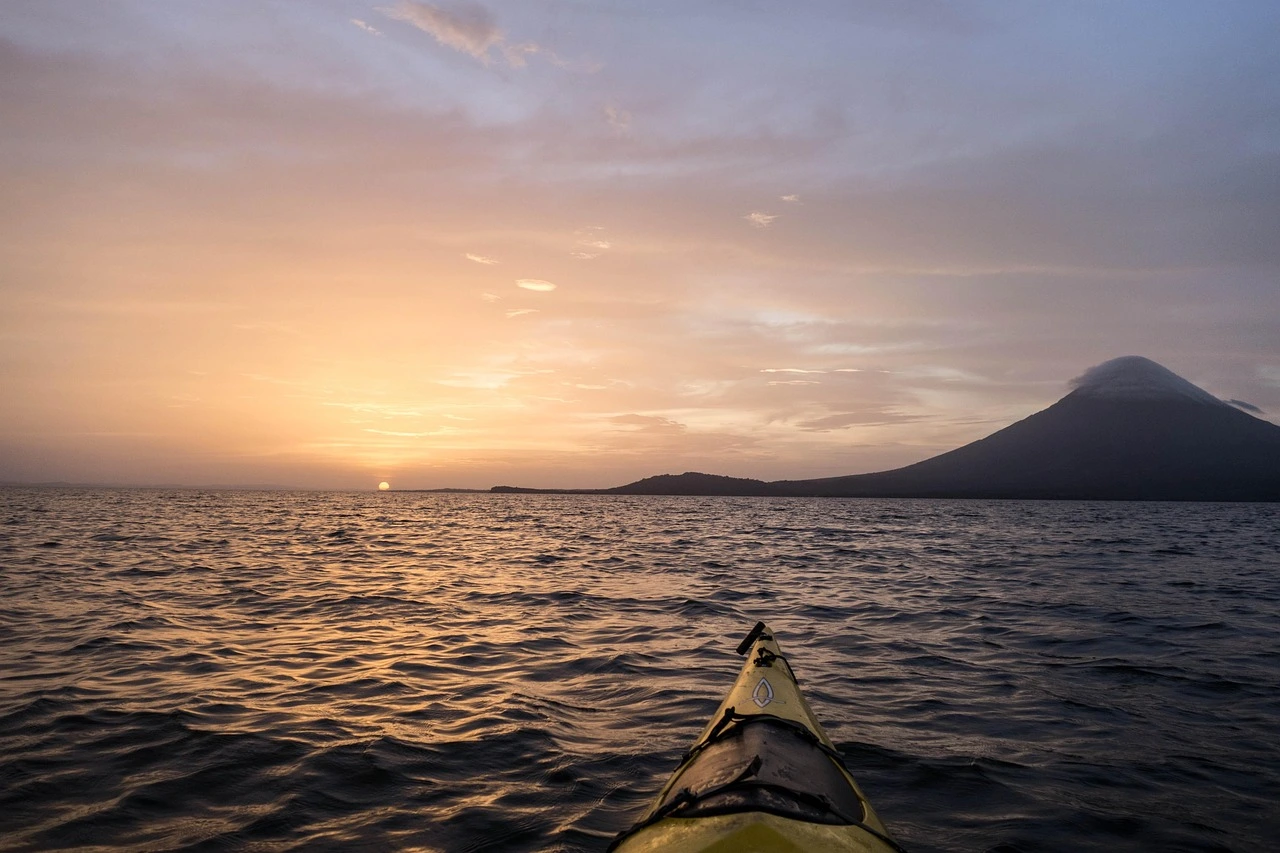 Kayaking on Lake Nicaragua at sunset