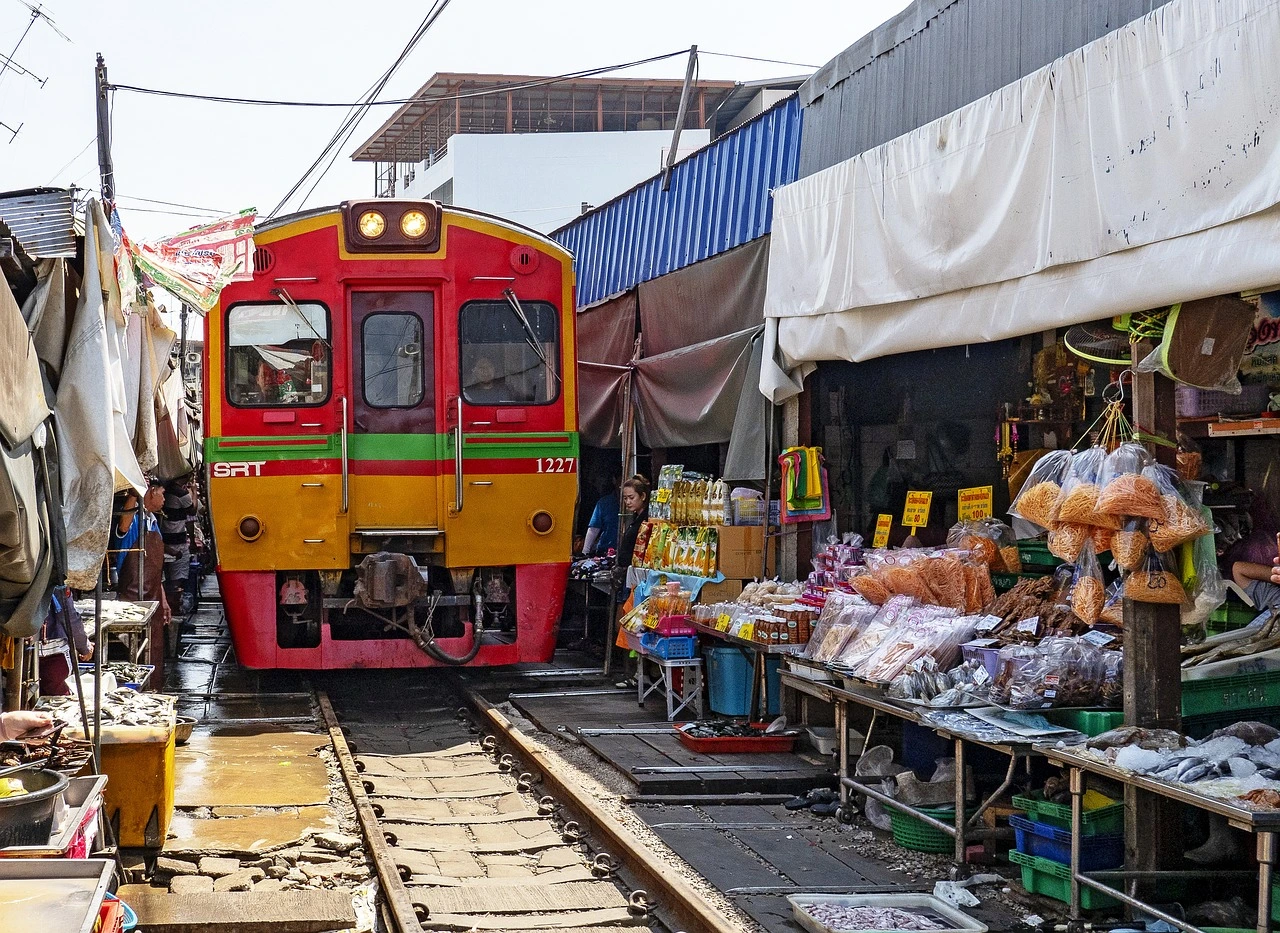 Maeklong Railway Market, a well-known market in Thailand