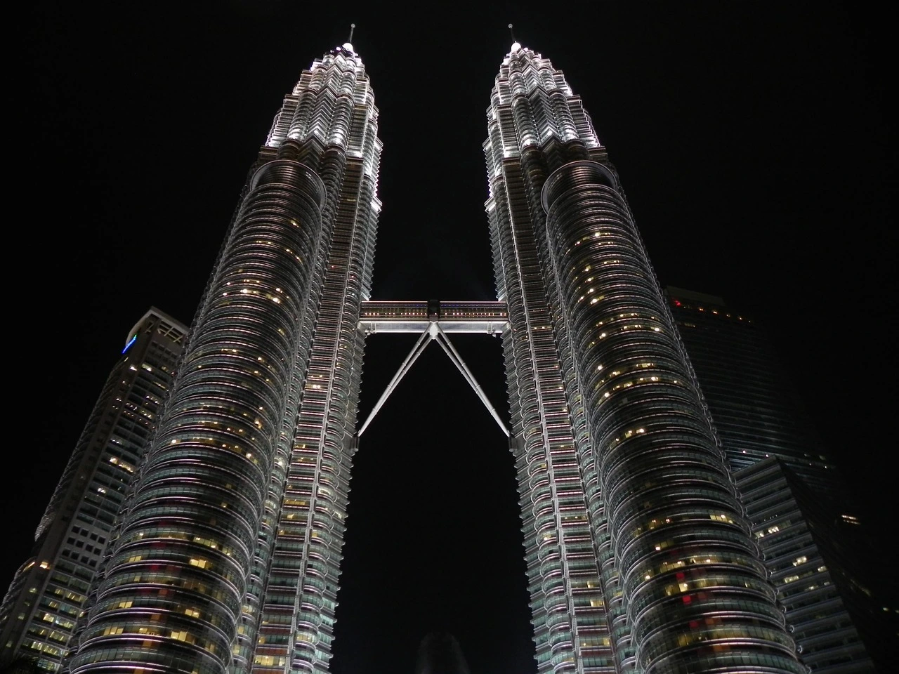 Petronas Twin Towers at night, located in Kuala Lumpur, Malaysia
