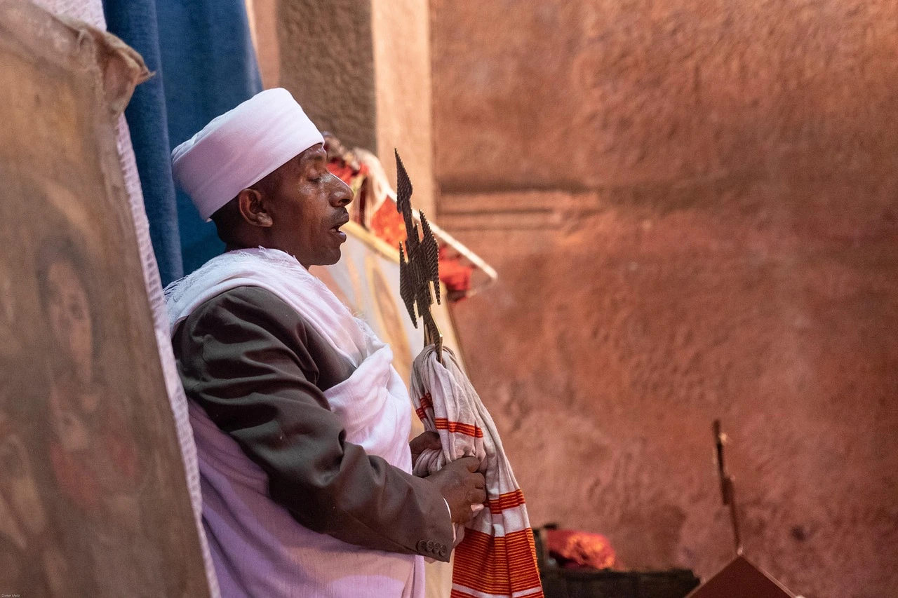 Striped cloth, inside a church in Lalibela