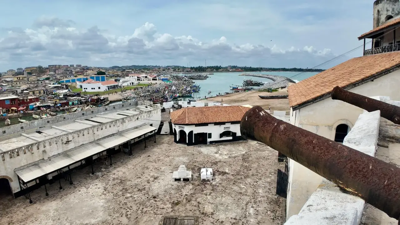 Aerial view of the fishing town of cape coast, ghana