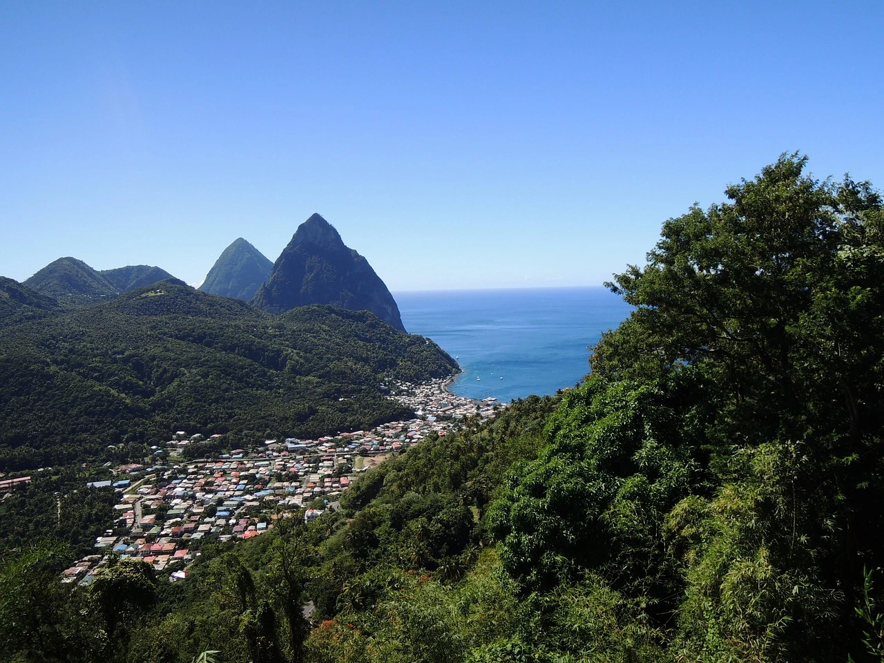 Aerial view of the pitons