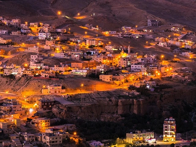 Nightview of wadi musa town in jordan