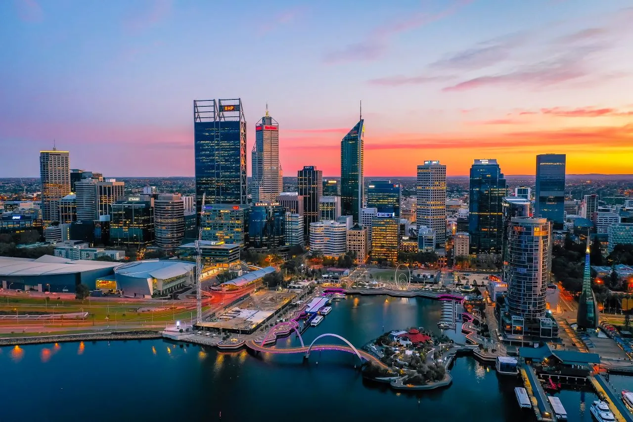 The Perth City skyline during dawn. Perth is the capital of Western Australia