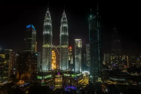 Twin Towers at night, located in Kuala Lumpur