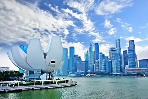 ArtScience Museum and the skyline of Marina Bay in Singapore featured