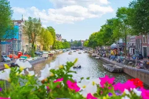 A picturesque view of a canal in Amsterdam
