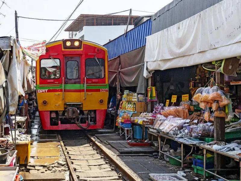 Maeklong Railway Market, a well-known market in Thailand