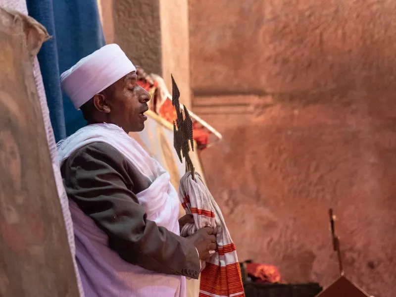 Striped cloth, inside a church in Lalibela
