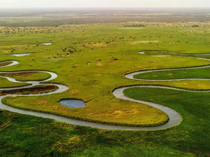 Aerial Okavango Delta for a destination guide