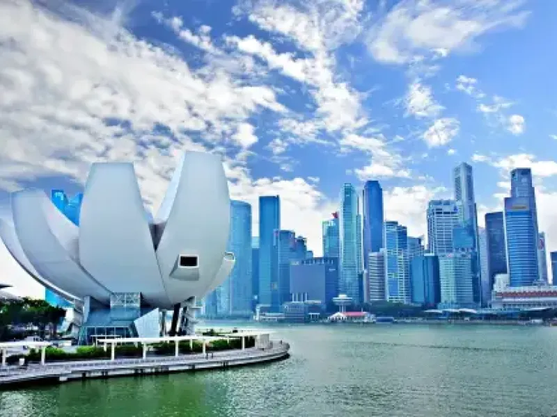 ArtScience Museum and the skyline of Marina Bay in Singapore featured