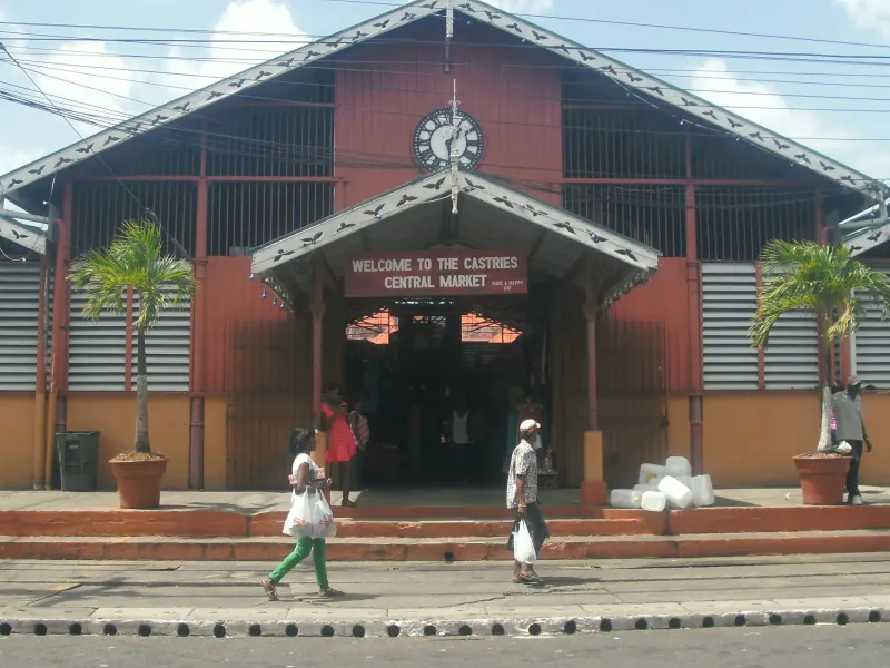The entrance to the Castries Central Market seen from Jeremie Street in Saint Lucia.
