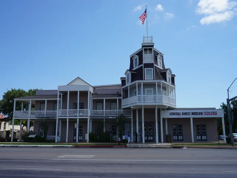 The historic Nimitz Hotel with its ship shaped tower, part of the National Museum of the Pacific War in Fredericksburg.