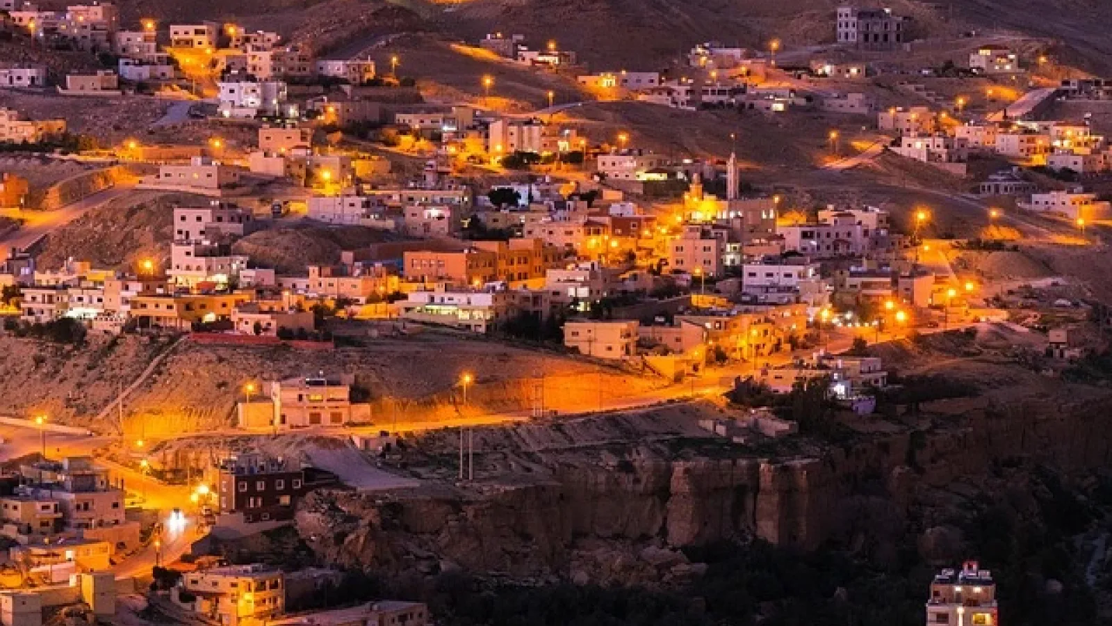 Nightview of wadi musa town in jordan