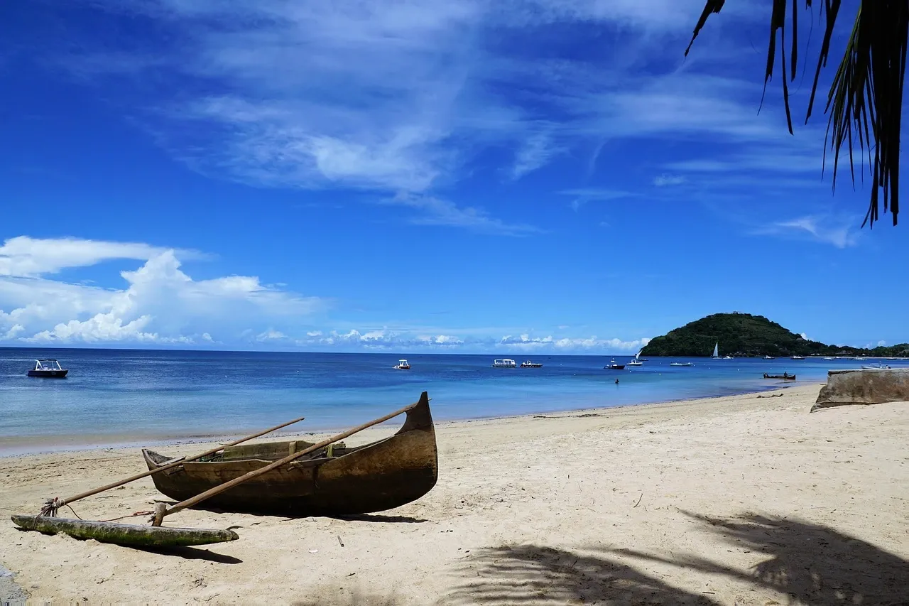 A serene tropical beach scene on Nosy Be, Madagascar
