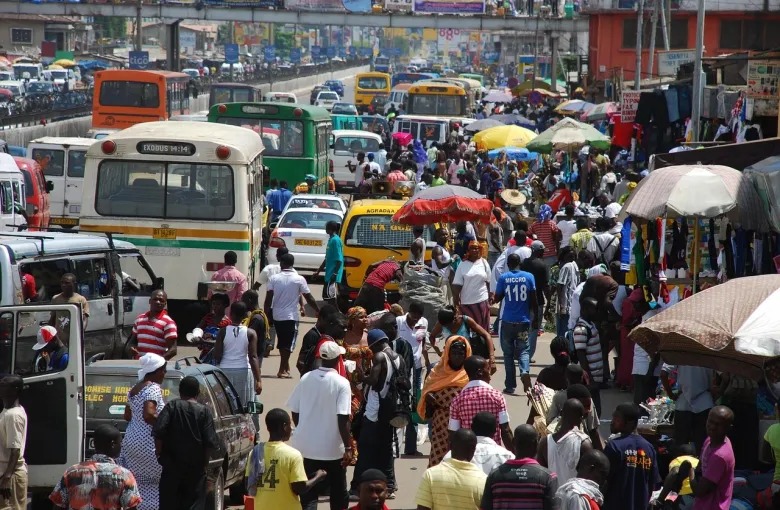 A crowded street in Accra, Ghana