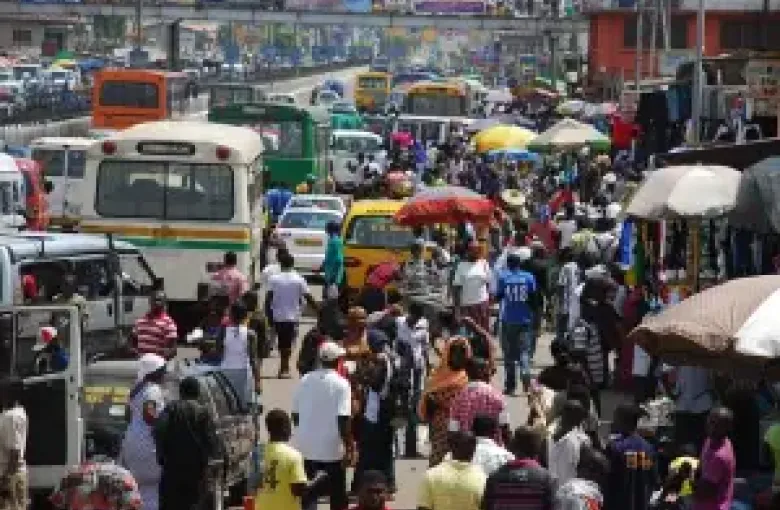 A crowded street in Accra, Ghana