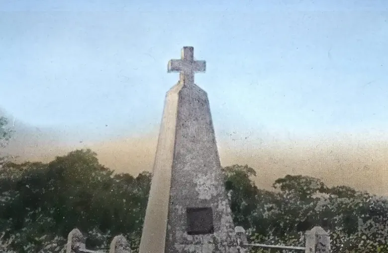 An archival photograph of the stone Livingstone Memorial at Chitambo in what is now Zambia.