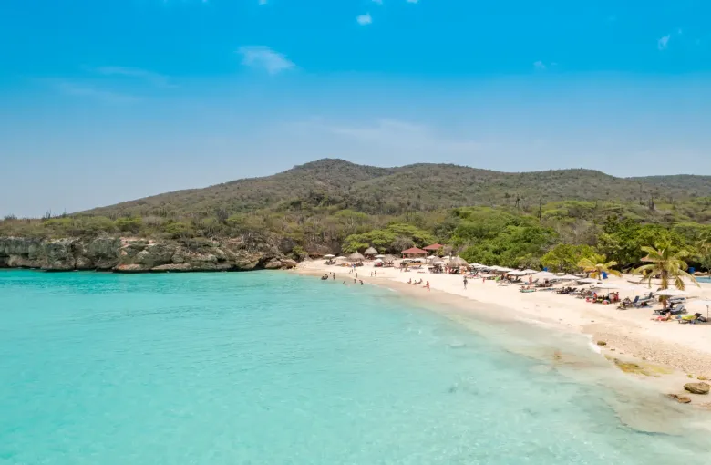 Turquoise water and pale sand in the cove of Grote Knip on the west coast of Curaçao.
