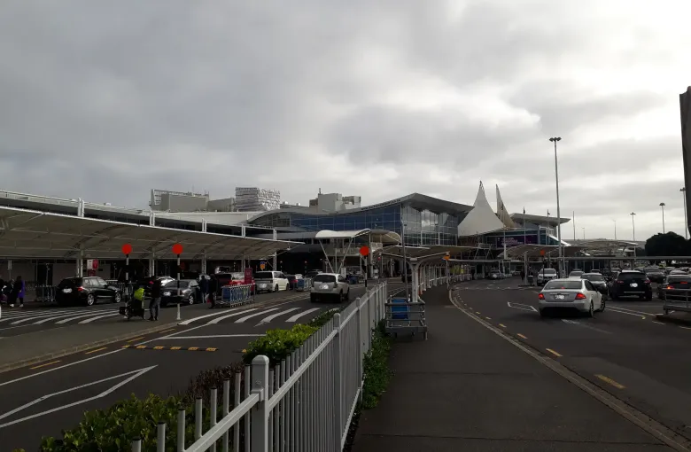The forecourt outside the international terminal at Auckland Airport, where arriving travelers clear the border.