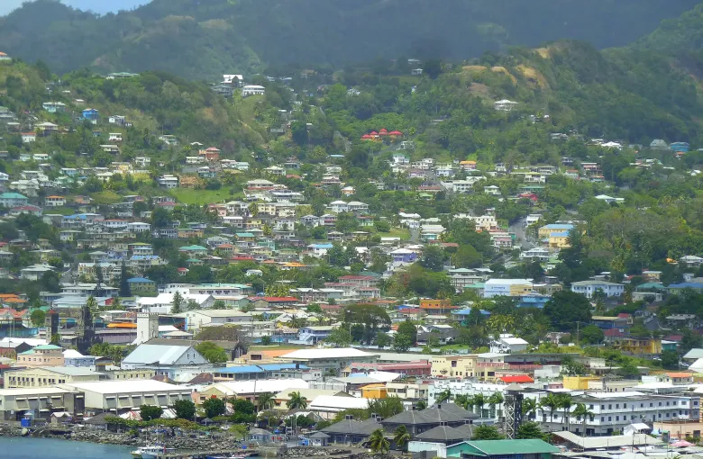 Rooftops and streets of Kingstown, the capital of Saint Vincent and the Grenadines.