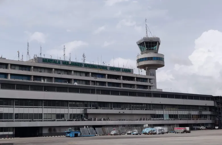 The international terminal and control tower at Murtala Muhammed International Airport in Lagos, Nigeria.